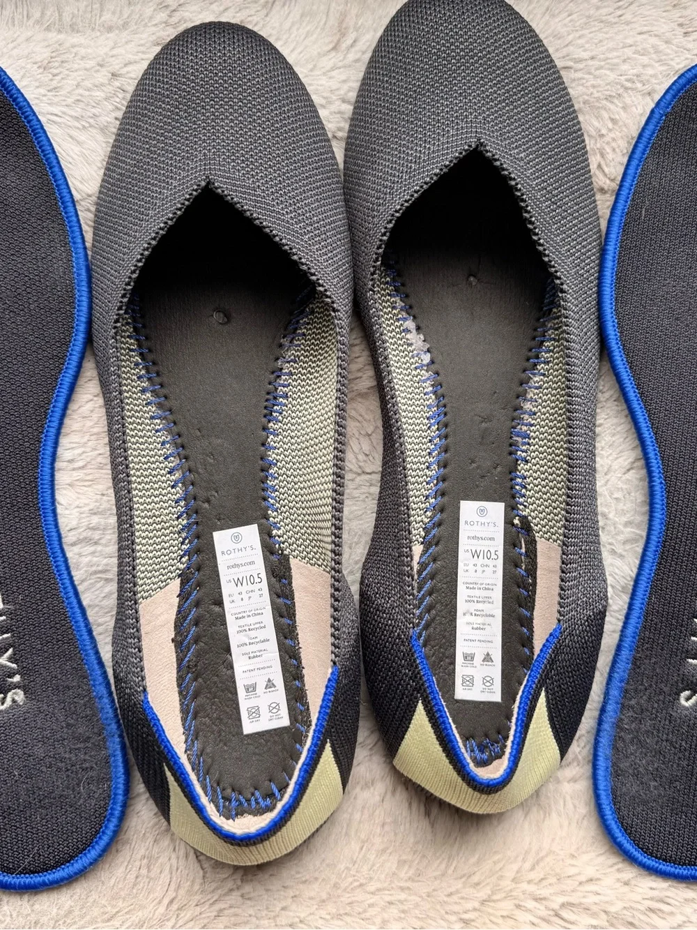Rothy's Women's Gray Knit Ballet Flat - Slip-On Comfort Citrus Stripe